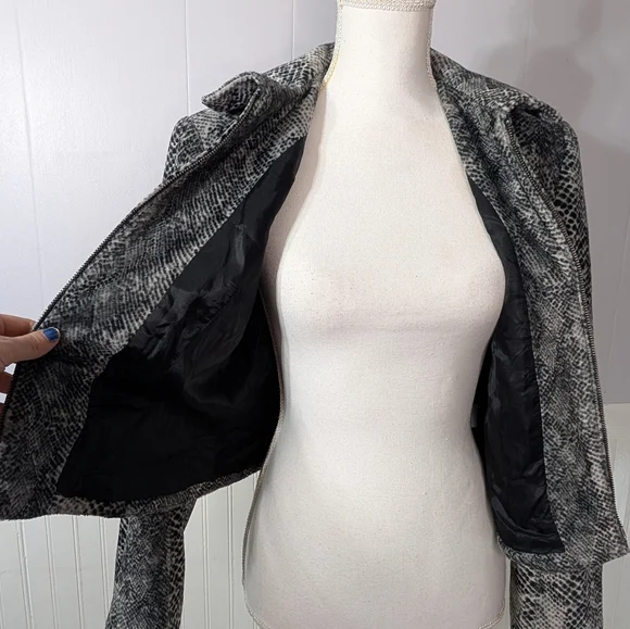 Vintage Taiga Paris Snake Print Zip Front Blazer Jacket Women’s Gray Black - Picture 8 of 12